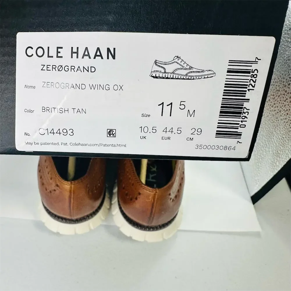 Cole Haan ZERØGRAND Wingtip Oxford Men's Dress Shoes Brown Size 11.5 M